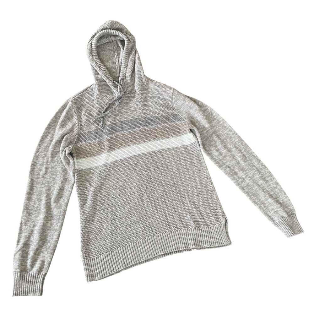 Retrofit Mens Tan Gray‎ & White Pullover Hoodie Cotton/Acrylic Knit